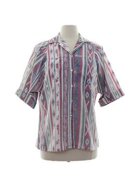 Vintage 90s Cabrais Geometric Tribal Cotton Button Front Blouse Women's Medium